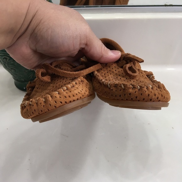Cognac Perforated Soft Suede Moccasins - Picture 2 of 6